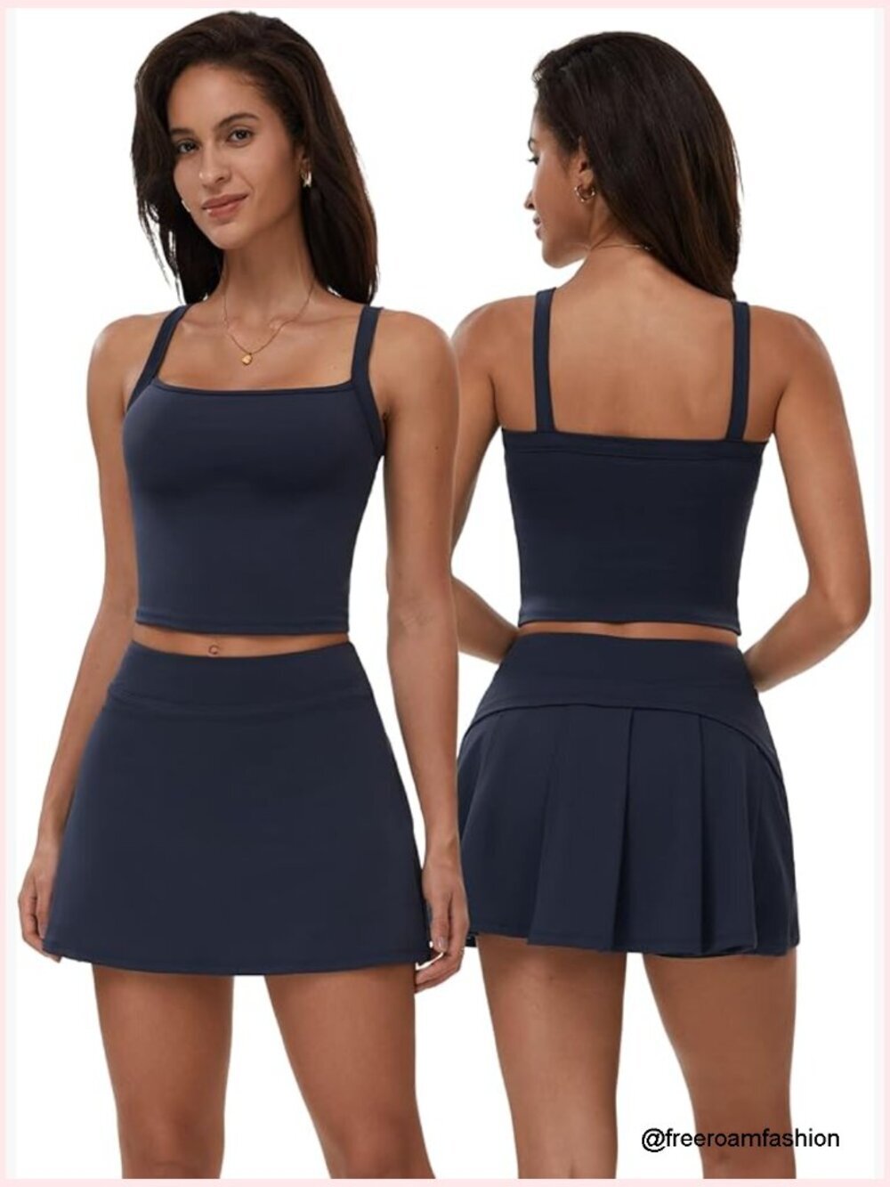 High Waisted Pleated Skirt with Padded Crop Top 2 Piece Tennis Activewear Set